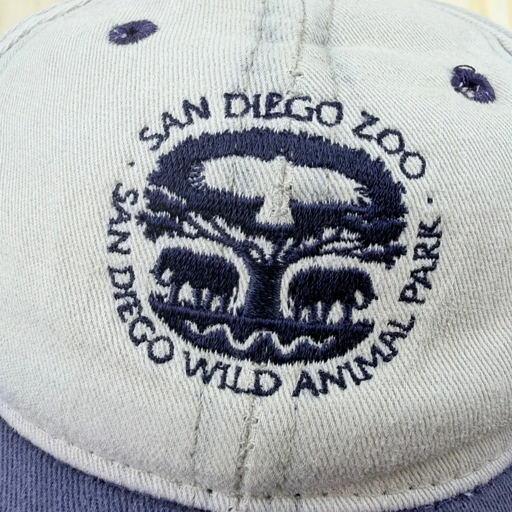 Vintage San Diego Zoo Wild Animal Park Hat Sand Caps USA Gray Navy Snapback Kids
